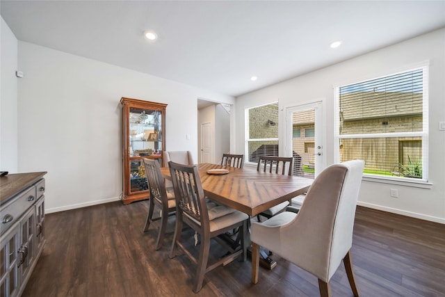 dining room with dark hardwood / wood-style flooring