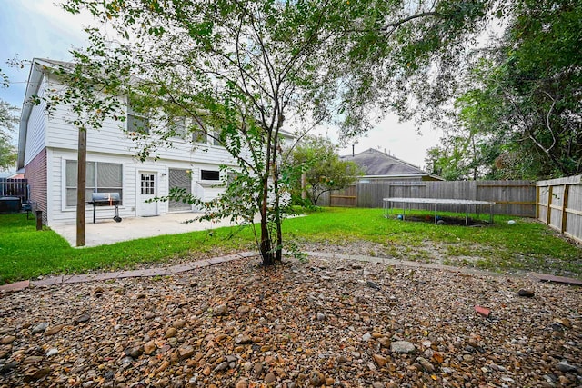 view of yard featuring a patio and a trampoline