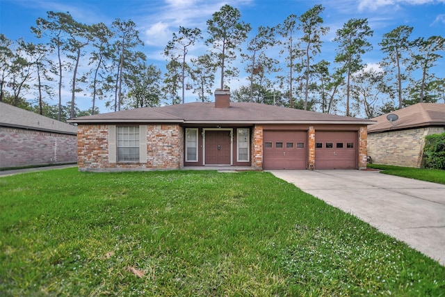 ranch-style house with a front lawn and a garage