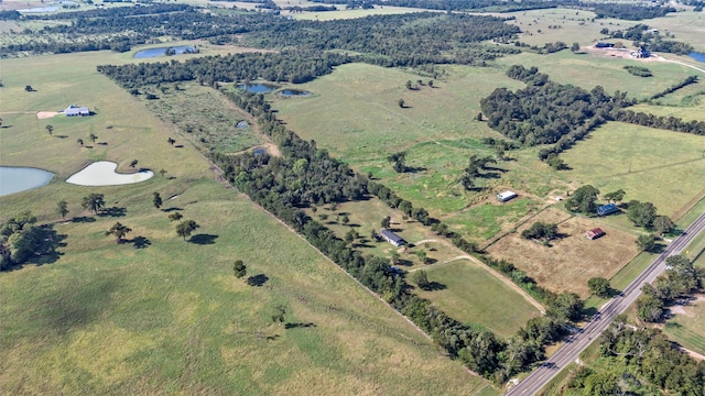 drone / aerial view with a water view and a rural view