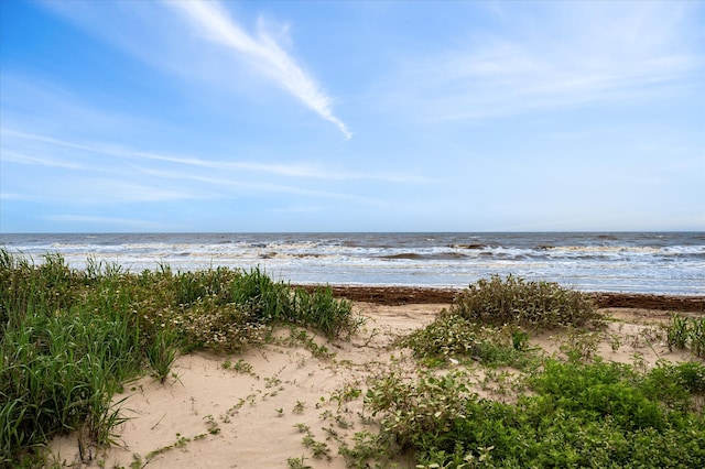 view of water feature with a beach view