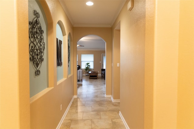 hallway with crown molding