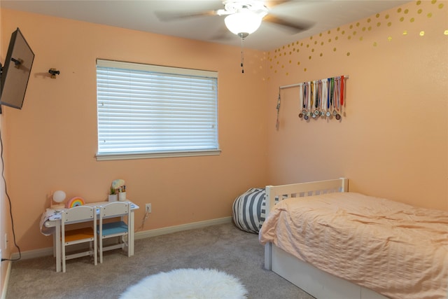 bedroom featuring carpet floors and ceiling fan