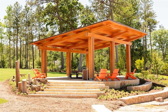 view of community featuring a patio area and a gazebo