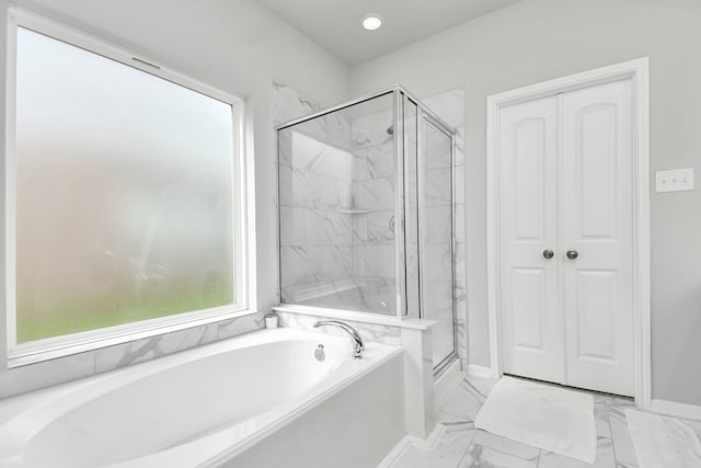 bathroom with plus walk in shower