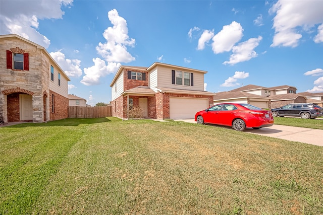 front facade with a garage and a front yard