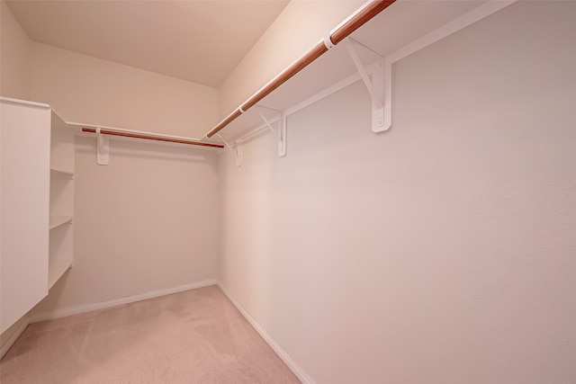 walk in closet with light colored carpet