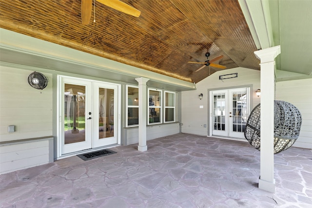 view of patio featuring ceiling fan and french doors