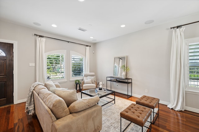 living room featuring dark hardwood / wood-style flooring