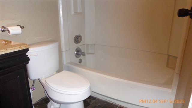 full bathroom with shower / tub combination, vanity, and toilet