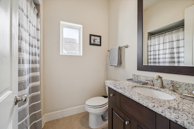 bathroom with tile patterned flooring, vanity, and toilet