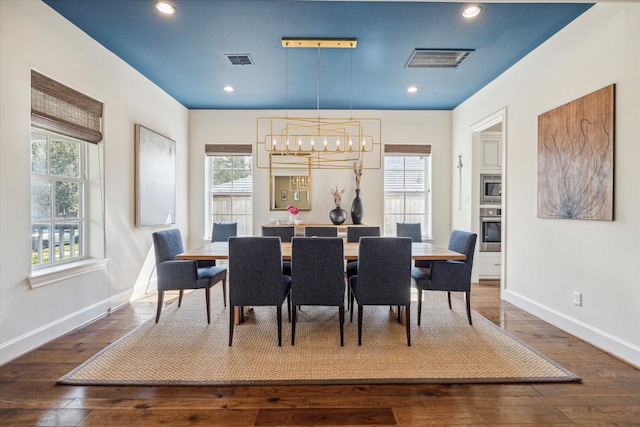 dining room featuring a wealth of natural light and dark hardwood / wood-style floors