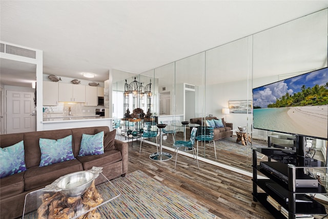 living room featuring dark hardwood / wood-style flooring