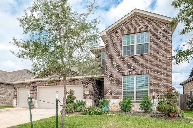 4731 Seabourne Landing Dr, Rosenberg, TX 77469 - traditional-style house with brick siding, a garage, concrete driveway, and fence