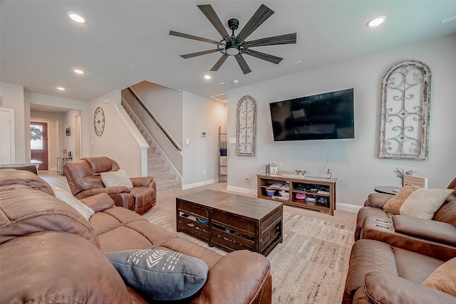 living room with ceiling fan