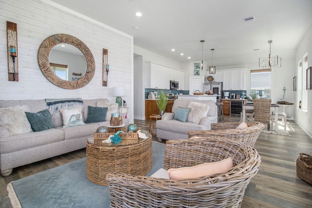 living room featuring dark hardwood / wood-style flooring