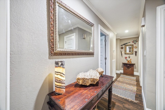 hall featuring crown molding and wood-type flooring