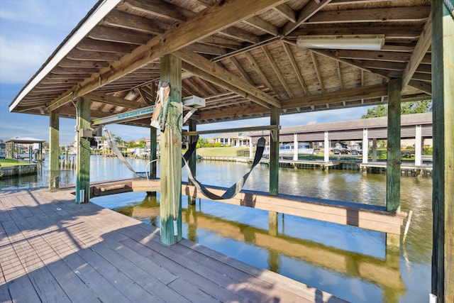 view of dock with a water view