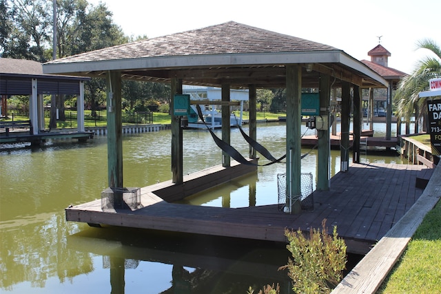 view of dock with a water view