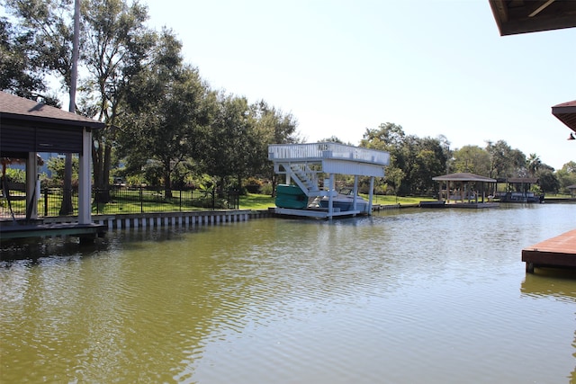 dock area featuring a water view