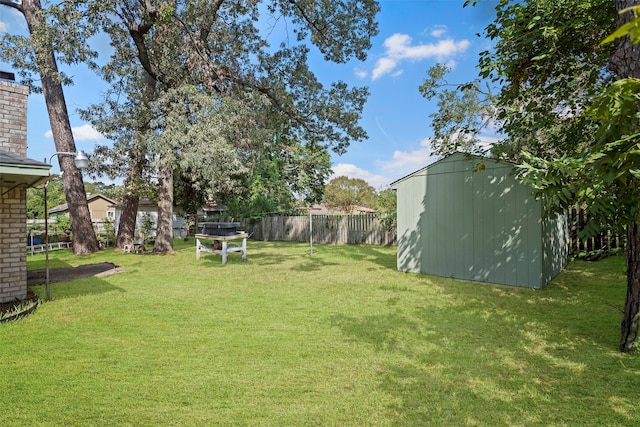 view of yard with a shed