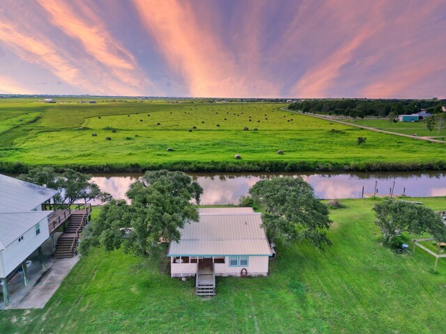 aerial view at dusk with a rural view