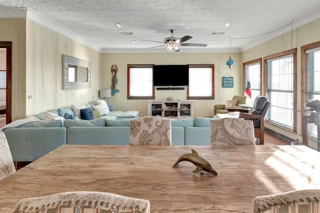4850 County Road 328, Vanderbilt, TX 77969 - dining room featuring crown molding and a ceiling fan