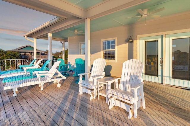 4850 County Road 328, Vanderbilt, TX 77969 - wooden terrace featuring a pool and ceiling fan