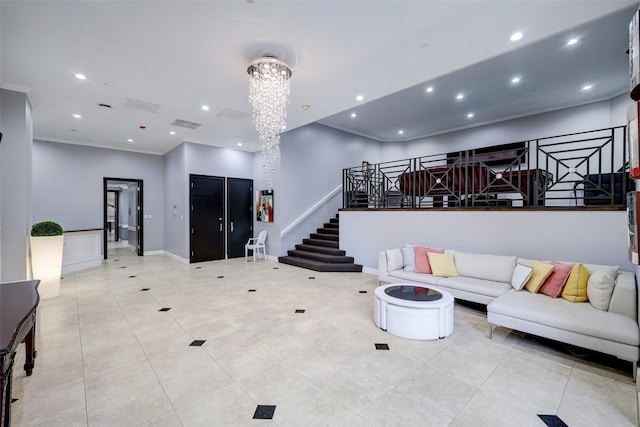 living room with a notable chandelier