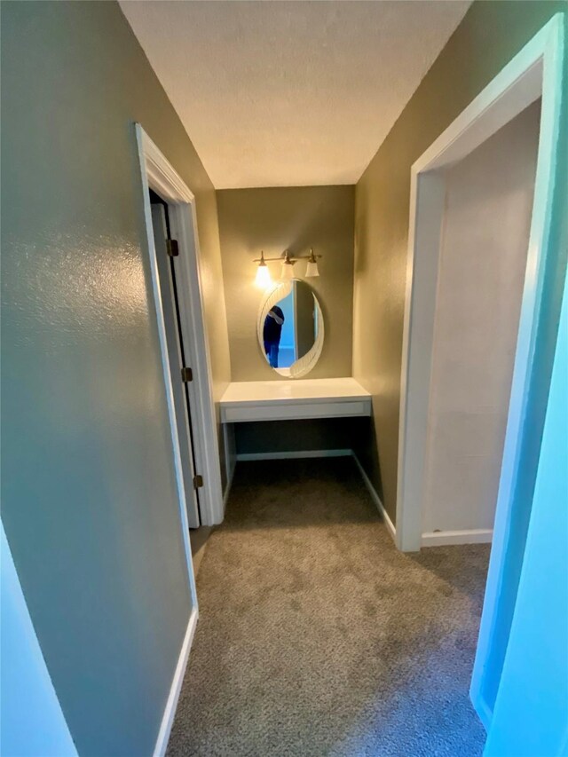 8922 Glacier Ave, Texas City, TX 77591 - corridor featuring baseboards, carpet floors, and a textured ceiling