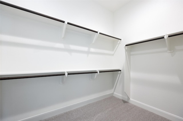 walk in closet featuring light carpet