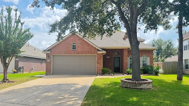 view of front facade featuring a garage and a front lawn