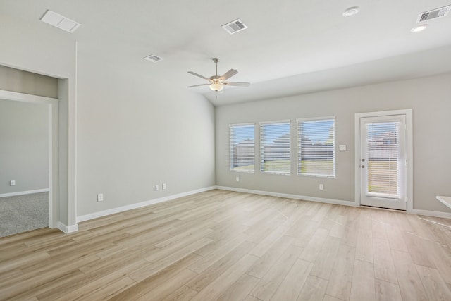 unfurnished room featuring ceiling fan and light wood-type flooring