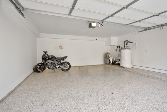 garage featuring gas water heater and a garage door opener