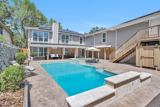 331 Cypresswood Dr, Spring, TX 77388 - view of pool featuring a patio, a fenced backyard, stairs, an outdoor living space, and a pool with connected hot tub
