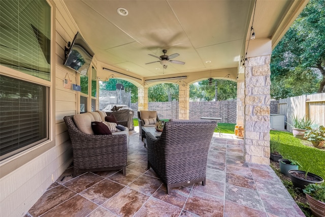 view of patio / terrace with outdoor lounge area and ceiling fan