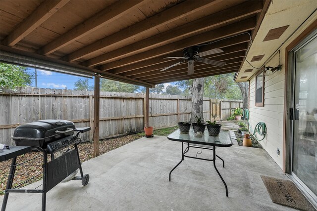 view of patio featuring ceiling fan and area for grilling