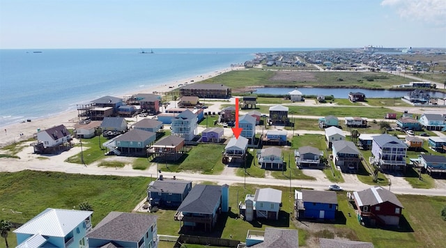 aerial view featuring a beach view and a water view