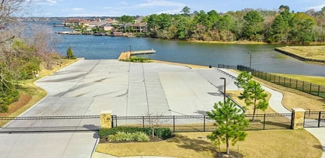 exterior space with a water view