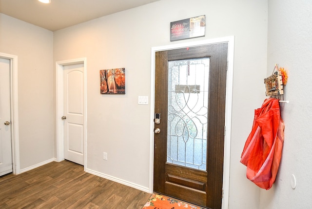 foyer with dark hardwood / wood-style floors