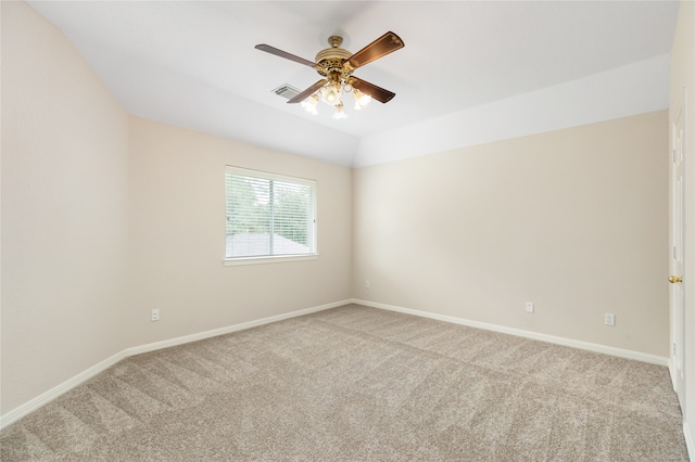 empty room with light carpet and ceiling fan