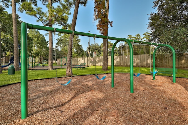 view of play area featuring a lawn