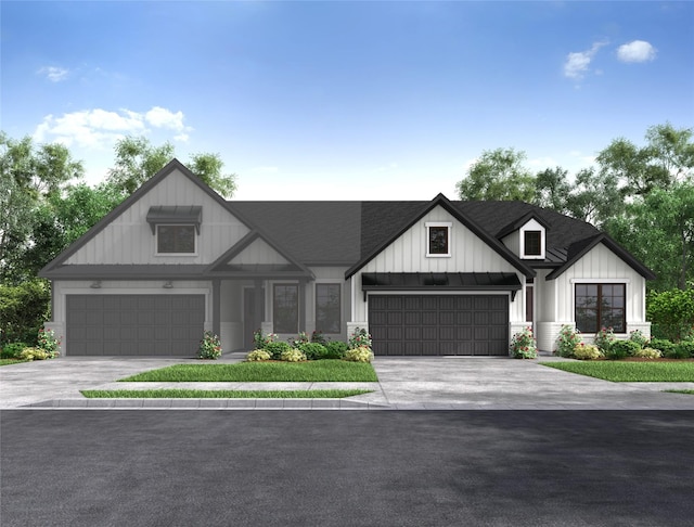 view of front of home featuring driveway, a shingled roof, and board and batten siding