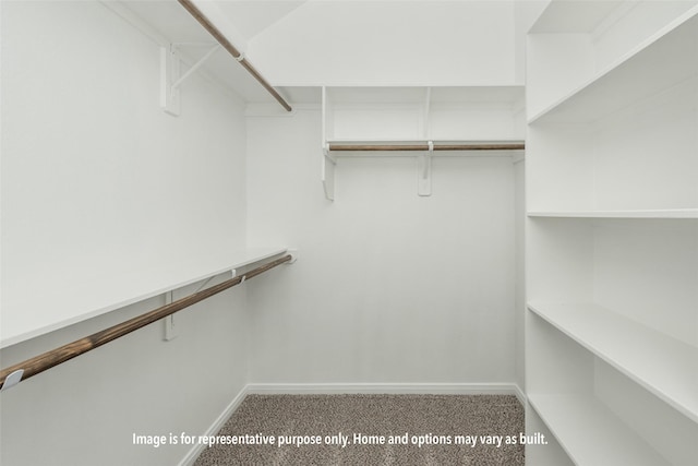 walk in closet featuring carpet and lofted ceiling