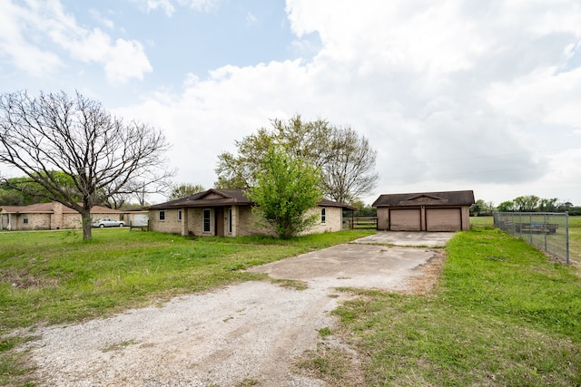 view of yard with a garage