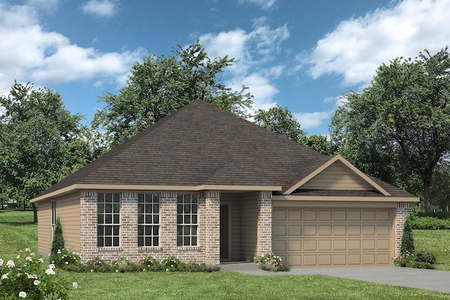 view of front facade with a garage and a front lawn