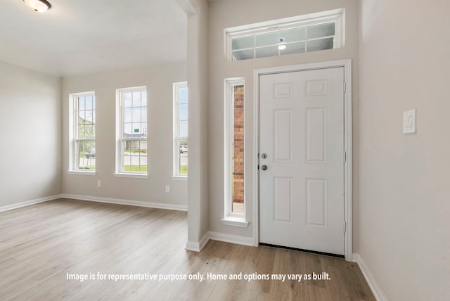 foyer featuring a wealth of natural light and light hardwood / wood-style floors