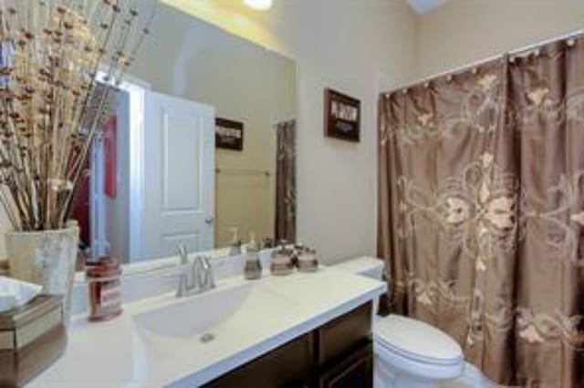 bathroom featuring vanity and toilet