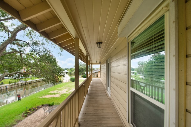 exterior space with a water view