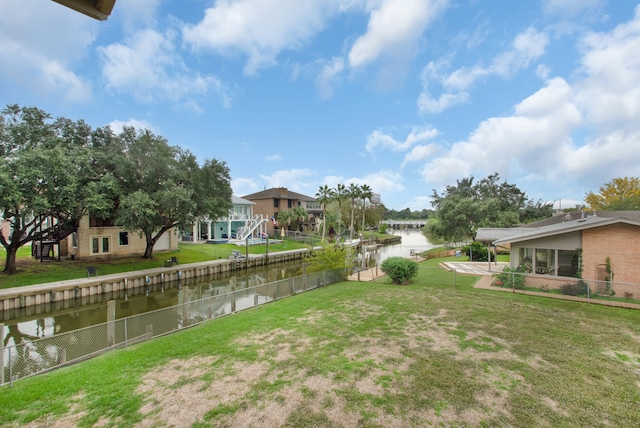 view of yard with a water view